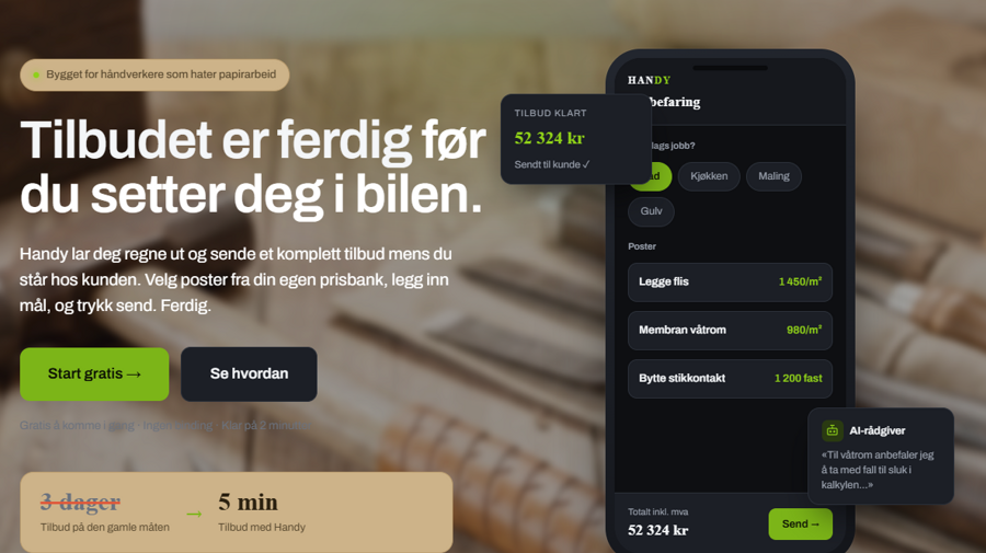 Screenshot of the handytilbud.no website