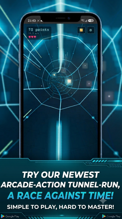 Screenshot of the Tunnel Runner arcade game